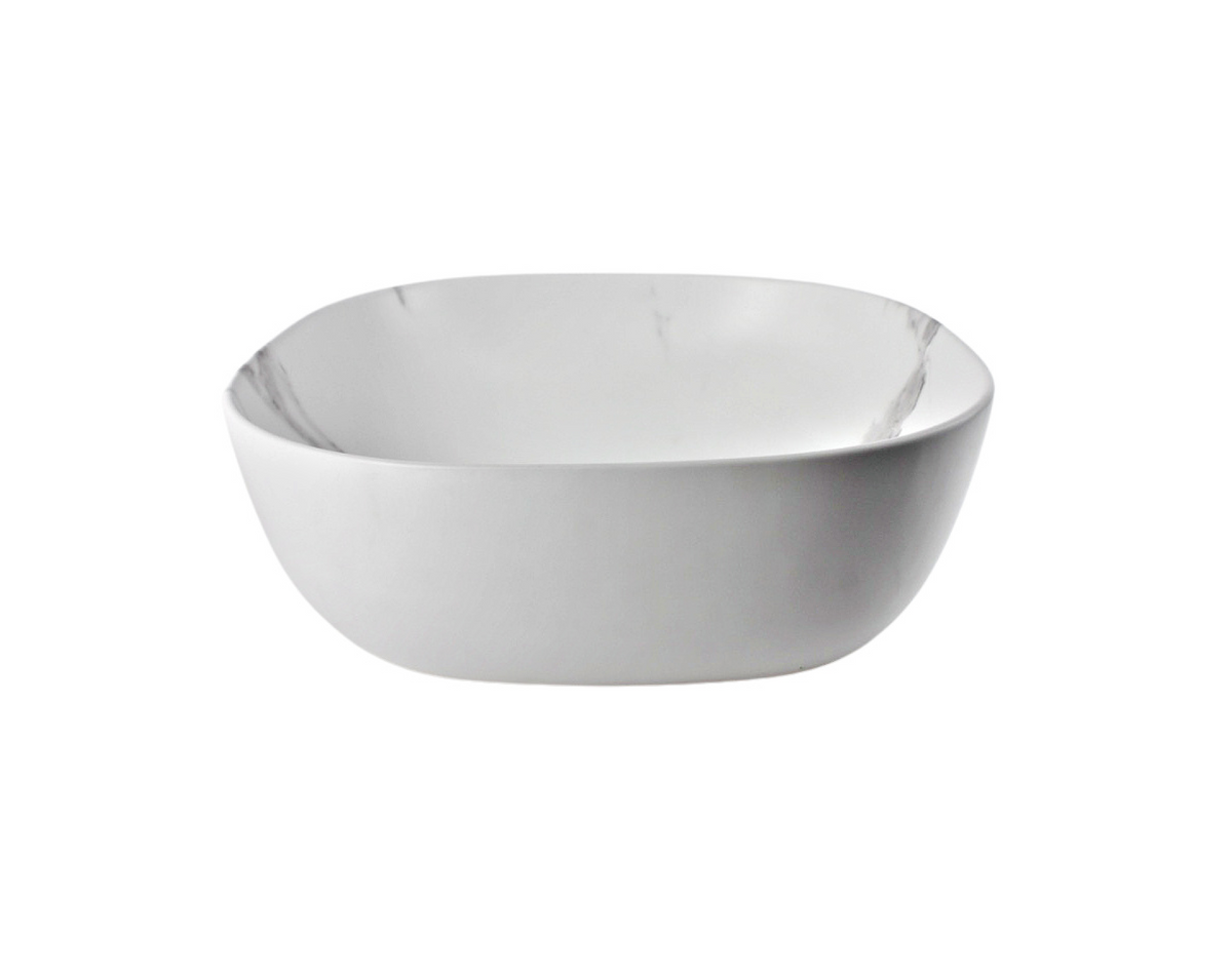 425*425*145 KHEUB FEATHER EDGE SQUARE CURVE WHITE & GREY VEIN MATTE BASIN