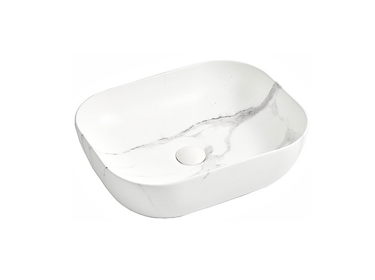 505*405*145 KHEUB FEATHER EDGE LARGE RECTANGLE CURVE WHITE & GREY VEIN MATTE BASIN