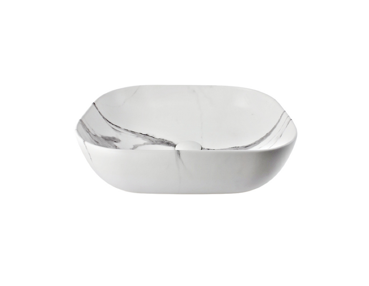505*405*145 KHEUB FEATHER EDGE LARGE RECTANGLE CURVE WHITE & GREY VEIN MATTE BASIN