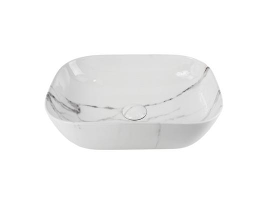 455*325*135 KHEUB FEATHER EDGE RECTANGLE CURVE WHITE & GREY VEIN GLOSS BASIN