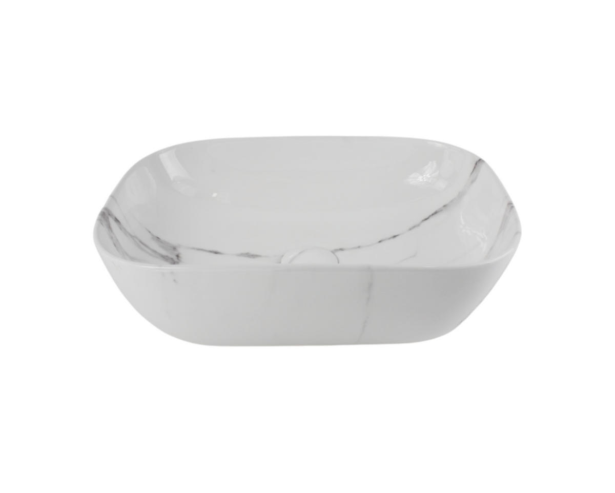 455*325*135 KHEUB FEATHER EDGE RECTANGLE CURVE WHITE & GREY VEIN GLOSS BASIN