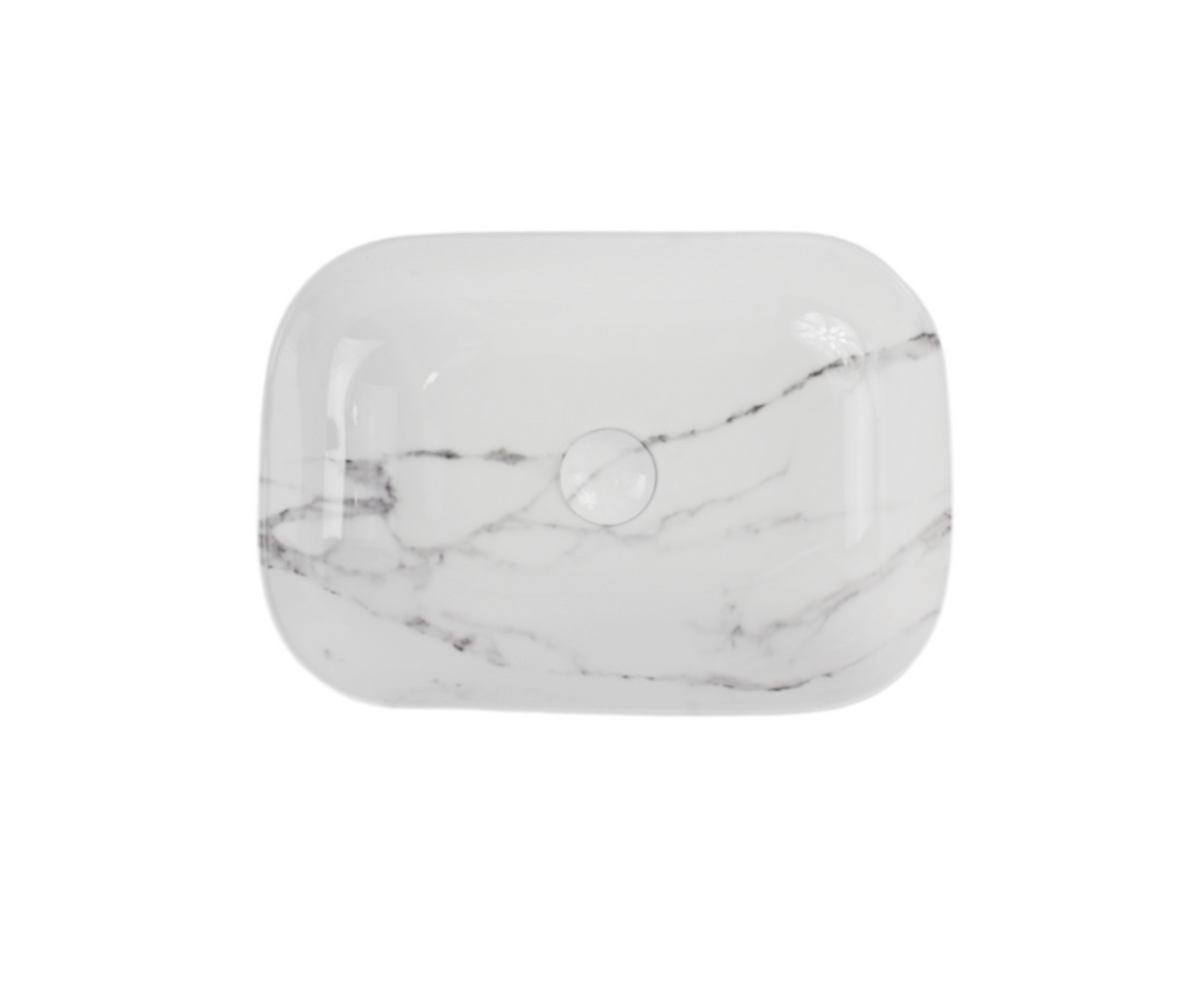 455*325*135 KHEUB FEATHER EDGE RECTANGLE CURVE WHITE & GREY VEIN GLOSS BASIN