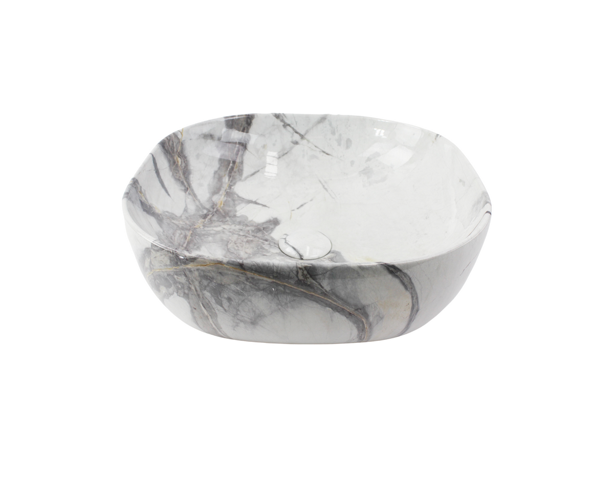 425*425*145 KHEUB FEATHER EDGE SQUARE CURVE CALACATTA GLOSS VANITY BASIN