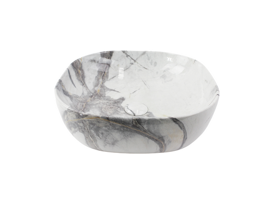 425*425*145 KHEUB FEATHER EDGE SQUARE CURVE CALACATTA GLOSS VANITY BASIN