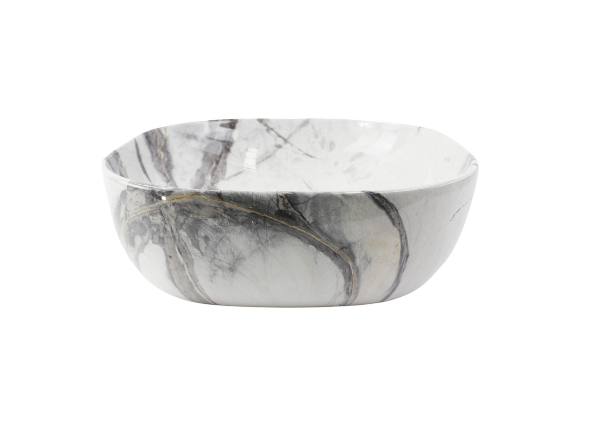 425*425*145 KHEUB FEATHER EDGE SQUARE CURVE CALACATTA GLOSS VANITY BASIN