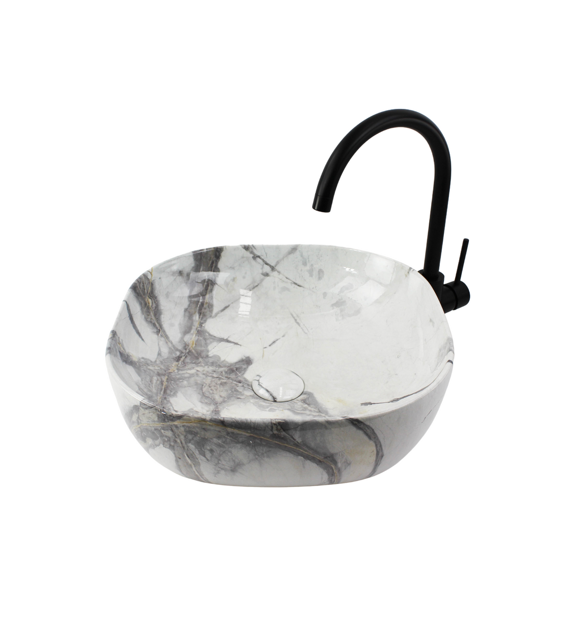 425*425*145 KHEUB FEATHER EDGE SQUARE CURVE CALACATTA GLOSS VANITY BASIN