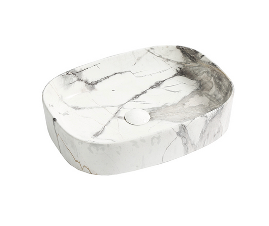 510*370*120 KHEUB FEATHER EDGE RECTANGLE CURVE GLOSS CALACATTA MEDIUM BASIN