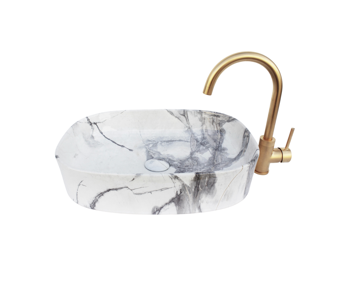 510*370*120 KHEUB FEATHER EDGE RECTANGLE CURVE GLOSS CALACATTA MEDIUM BASIN