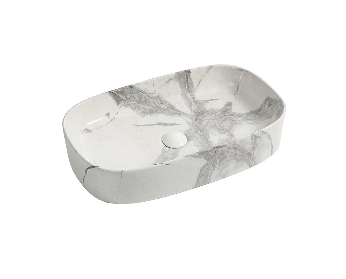 610*375*120 KHEUB FEATHER EDGE RECTANGLE CURVE GLOSS CALACATTA LARGE BASIN