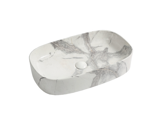610*375*120 KHEUB FEATHER EDGE RECTANGLE CURVE GLOSS CALACATTA LARGE BASIN