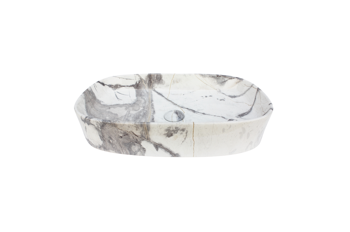 610*375*120 KHEUB FEATHER EDGE RECTANGLE CURVE GLOSS CALACATTA LARGE BASIN