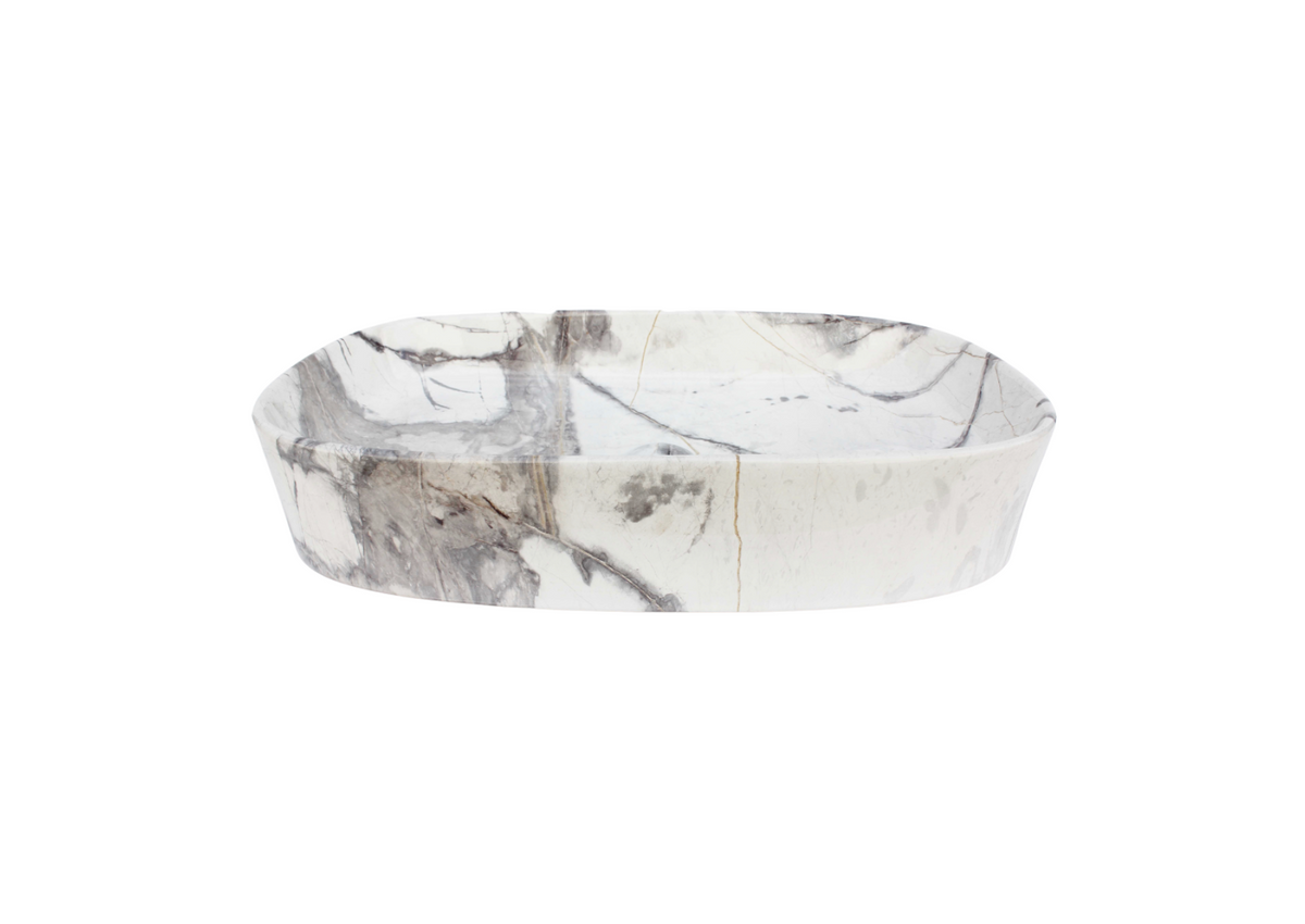 610*375*120 KHEUB FEATHER EDGE RECTANGLE CURVE GLOSS CALACATTA LARGE BASIN