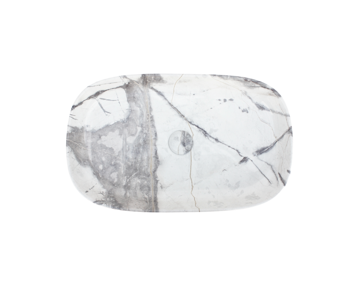 610*375*120 KHEUB FEATHER EDGE RECTANGLE CURVE GLOSS CALACATTA LARGE BASIN