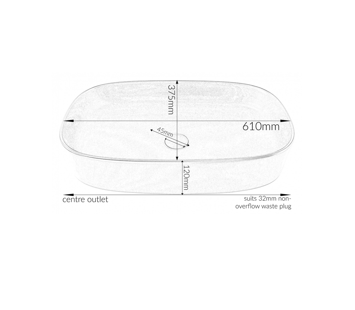 610*375*120 KHEUB FEATHER EDGE RECTANGLE CURVE GLOSS CALACATTA LARGE BASIN