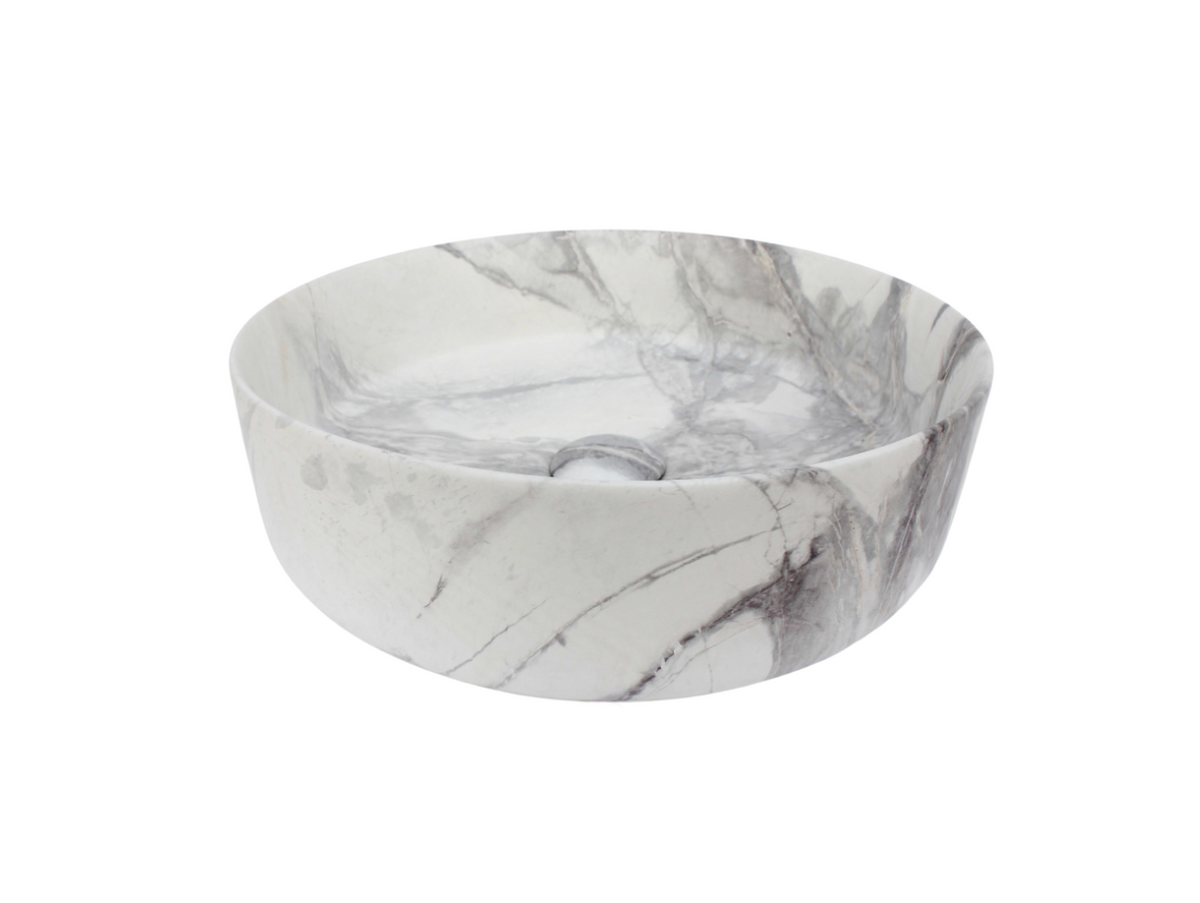 400*400*125 KHEUB FEATHER EDGE CALACATTA MATTE ROUND BASIN