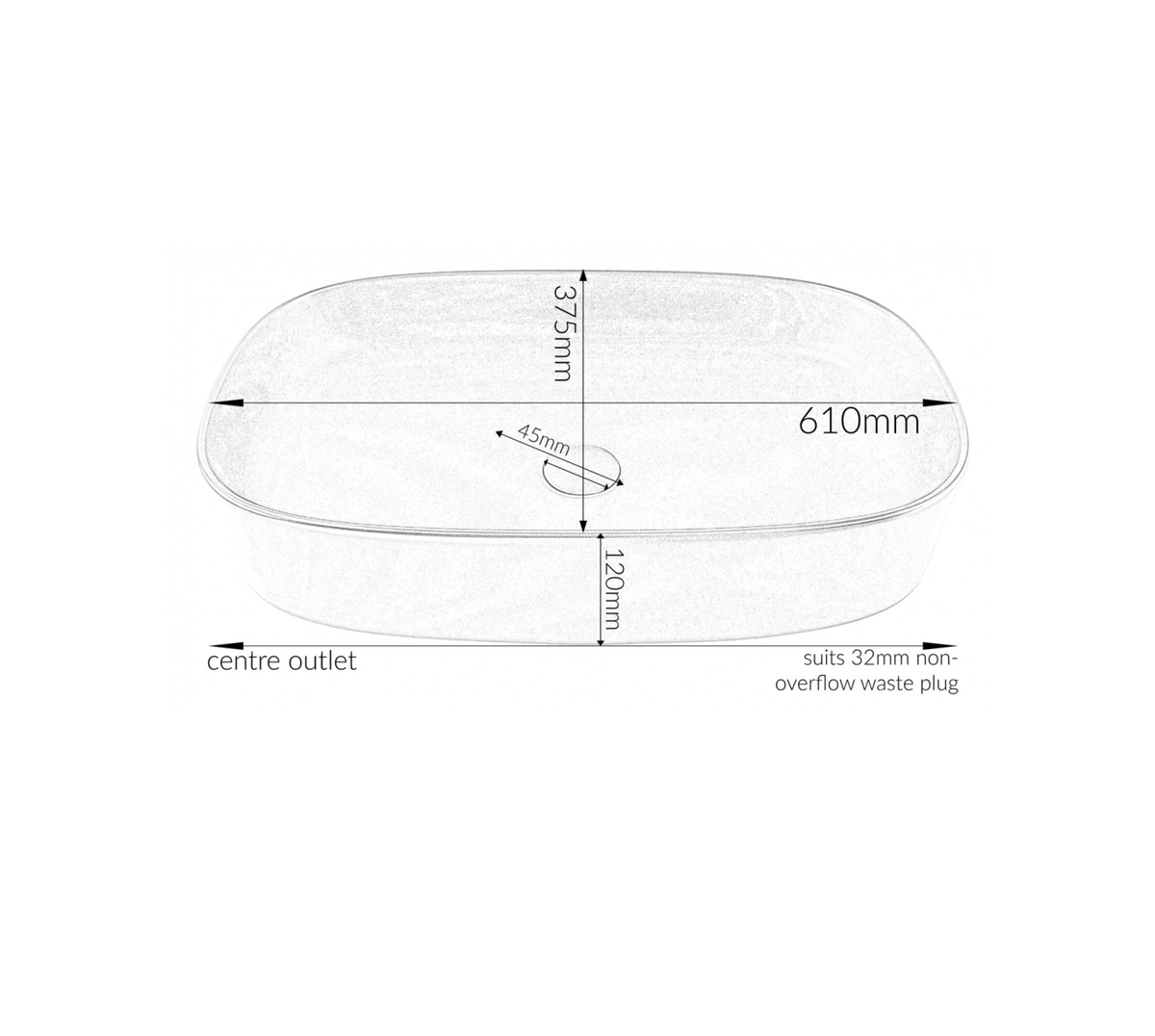 610*375*120 KHEUB RECTANGLE CURVE MATTE CALACATTA LARGE BASIN