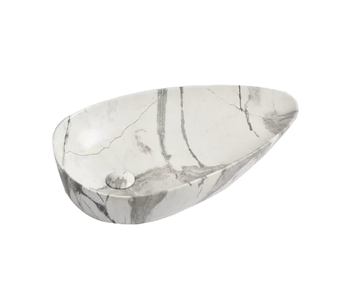 650*390*135 KHEUB FEATHER EDGE TEAR DROP EGG RECTANGLE CURVE MATTE CALACATTA BASIN