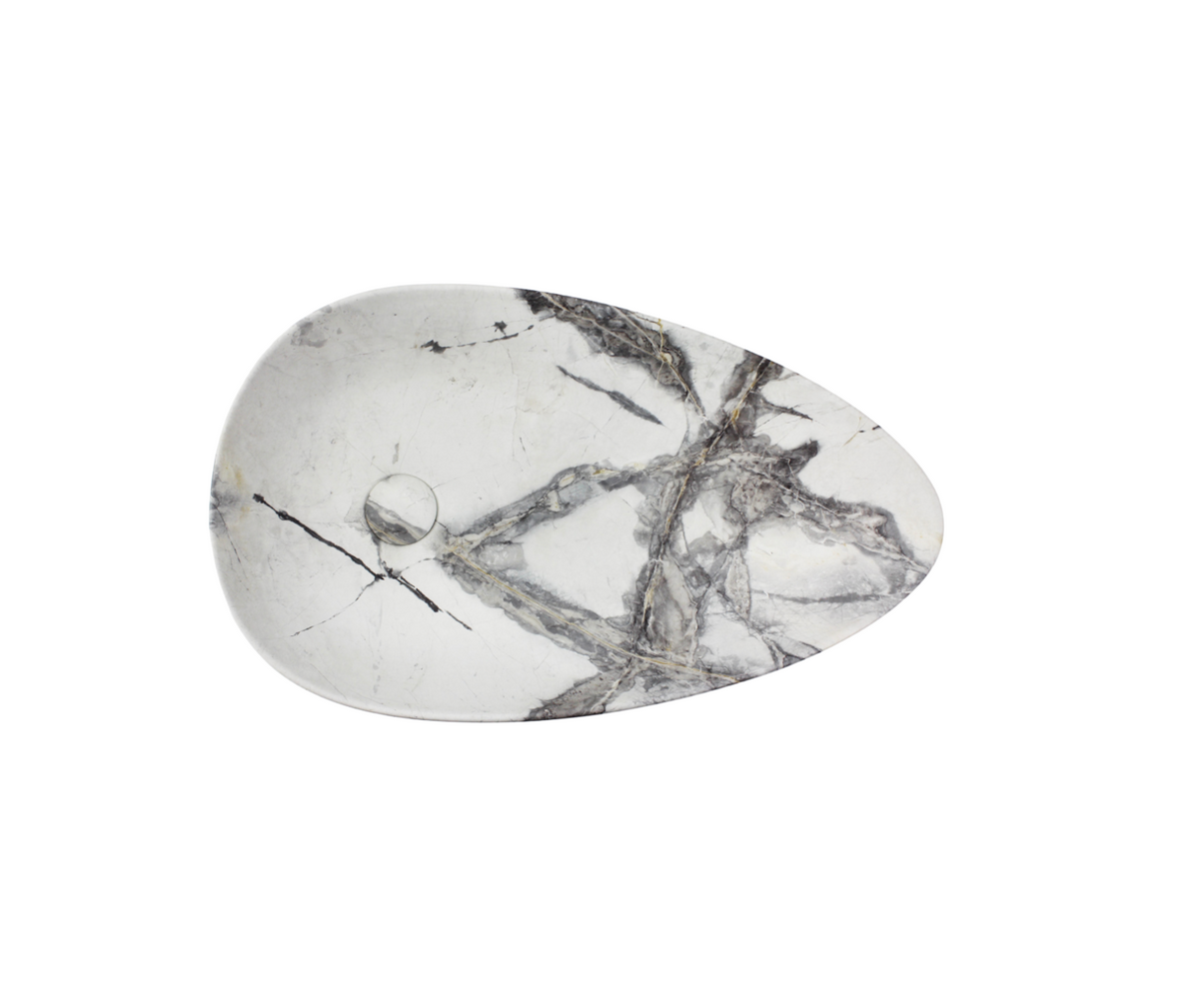 650*390*135 KHEUB FEATHER EDGE TEAR DROP EGG RECTANGLE CURVE MATTE CALACATTA BASIN