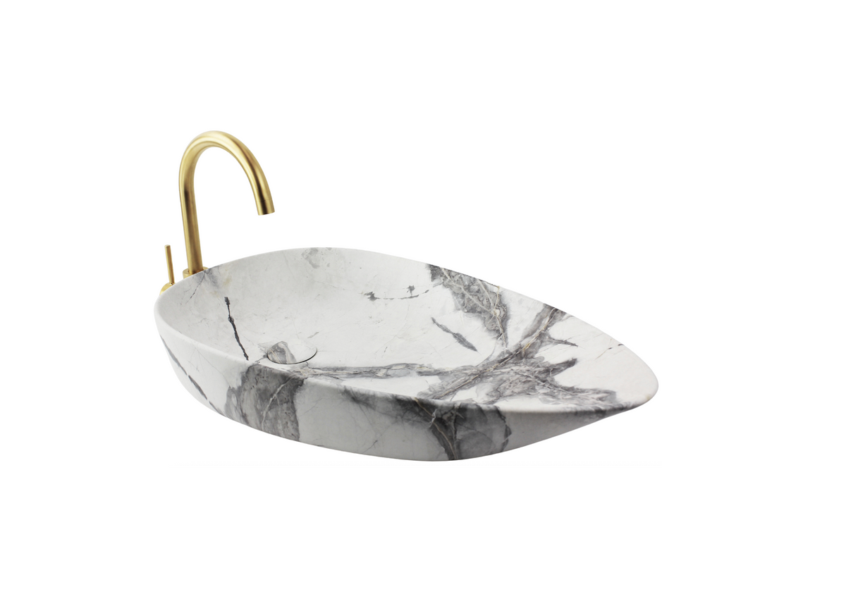 650*390*135 KHEUB FEATHER EDGE TEAR DROP EGG RECTANGLE CURVE MATTE CALACATTA BASIN