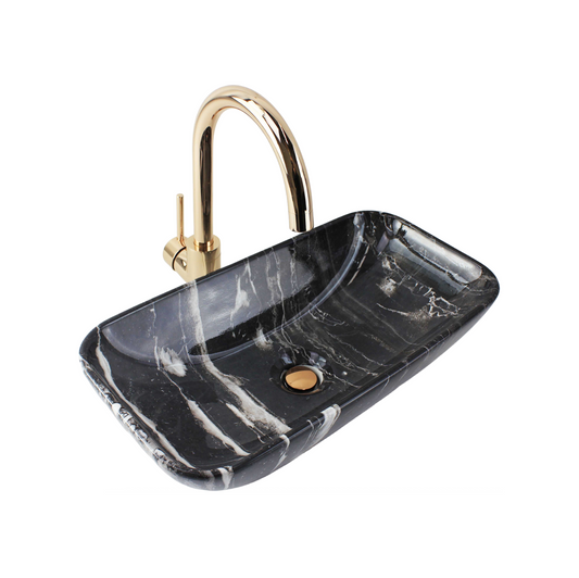470*230*120 KROHLI FEATHER EDGE BLACK & WHITE VEIN GLOSS COMPACT RECTANGLE CURVE BASIN