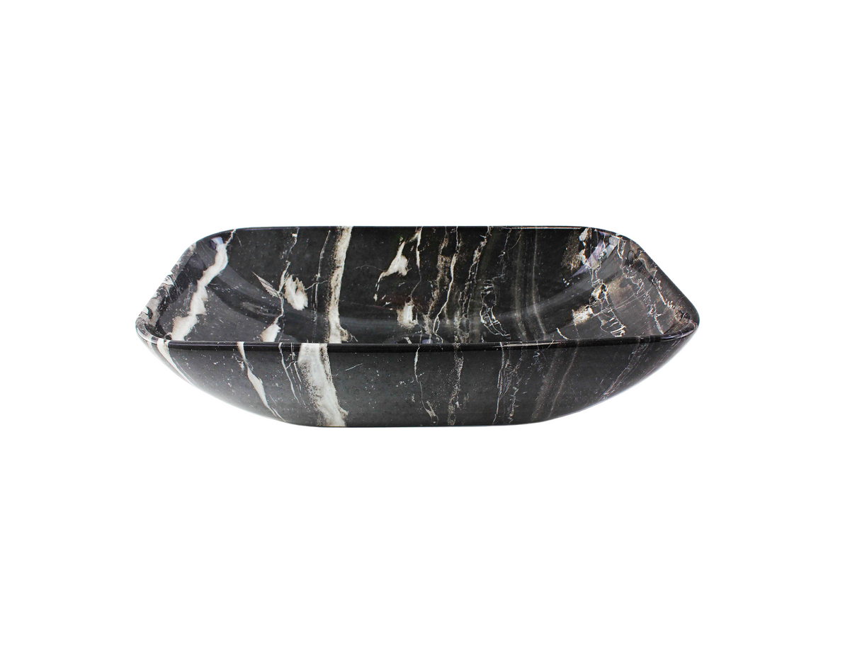 470*230*120 KROHLI FEATHER EDGE BLACK & WHITE VEIN GLOSS COMPACT RECTANGLE CURVE BASIN