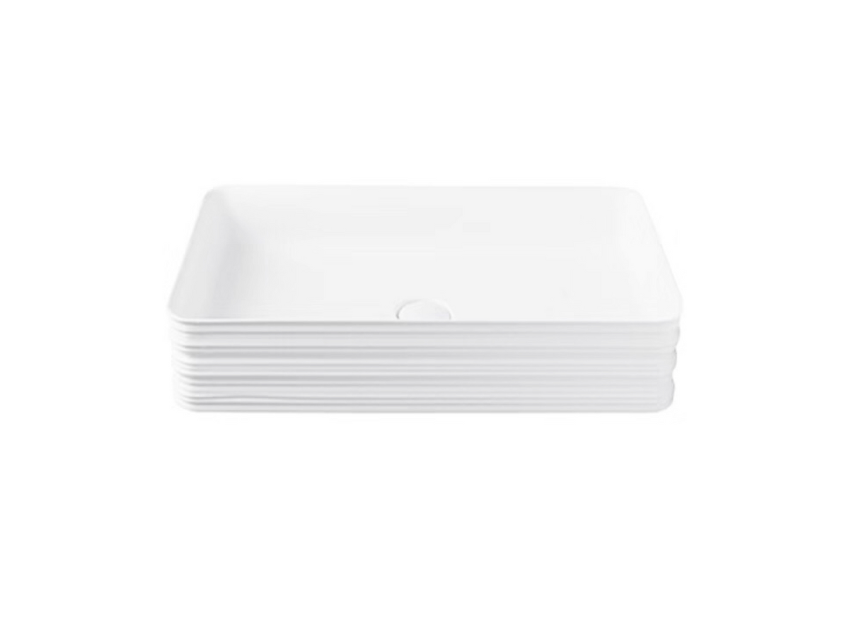 670*380*120 KHEUB HAMPTONS RECTANGLE FEATHER EDGE EXTERNAL ETCH WHITE GLOSS BASIN