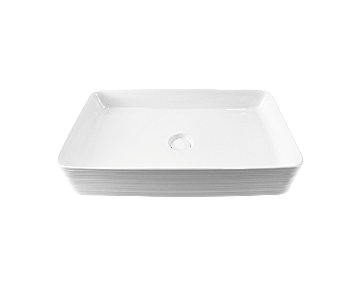 670*380*120 KHEUB HAMPTONS RECTANGLE FEATHER EDGE EXTERNAL ETCH WHITE GLOSS BASIN