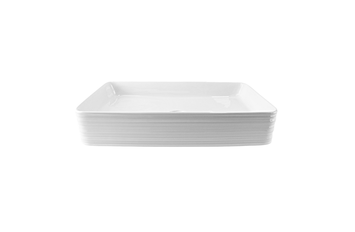 670*380*120 KHEUB HAMPTONS RECTANGLE FEATHER EDGE EXTERNAL ETCH WHITE GLOSS BASIN