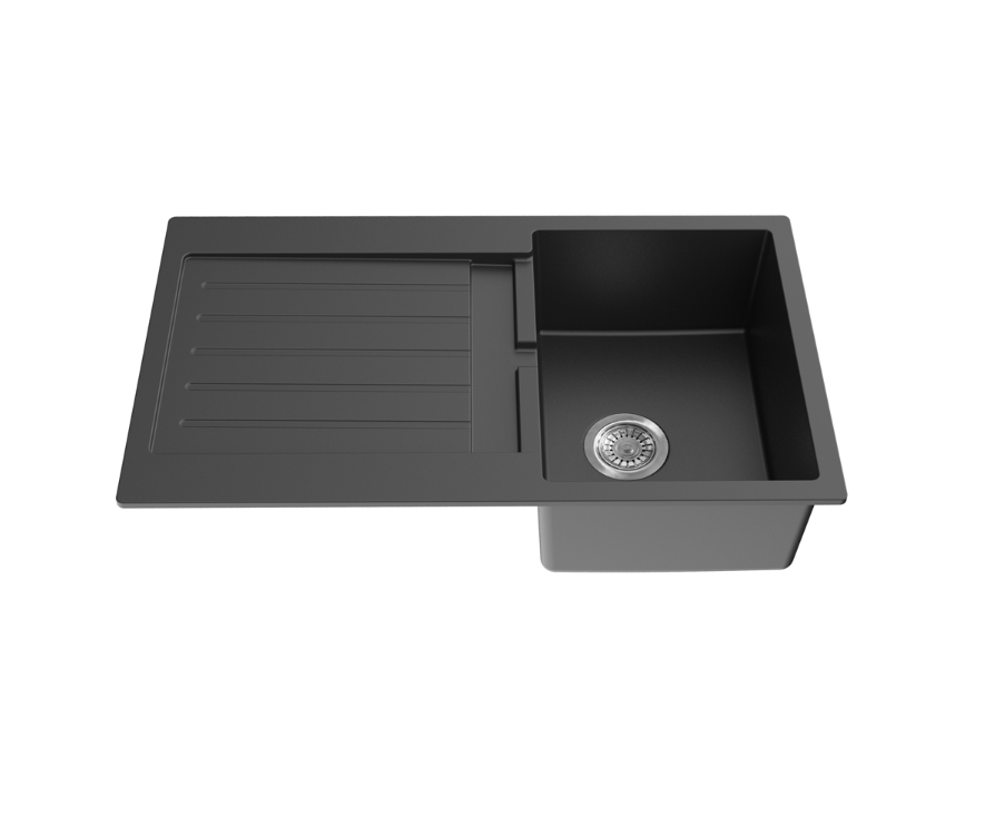 Quartz Stone Single Bowl & Drainer 860x500x216mm Matte Black