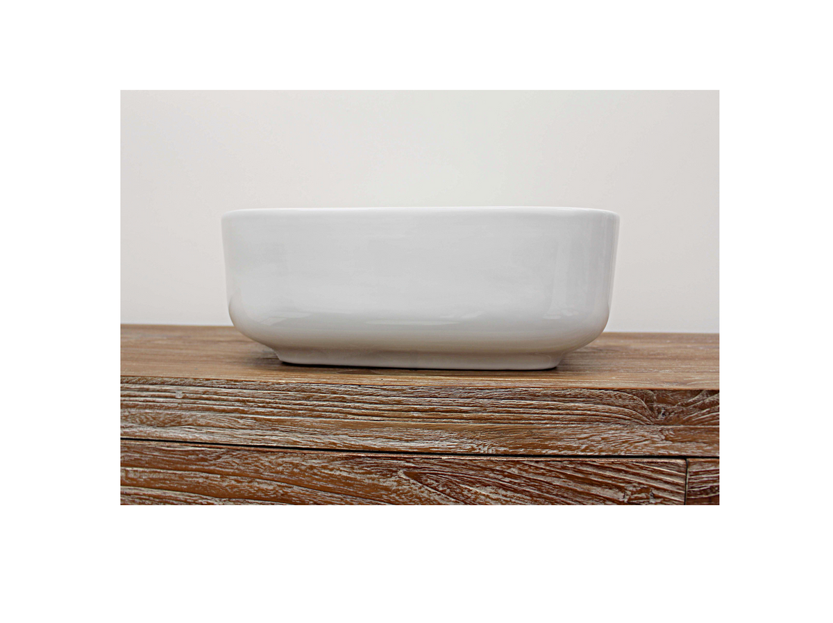 390*390*140 KHEUB Feather Edge Square White Gloss Vanity Basin - Lip Base
