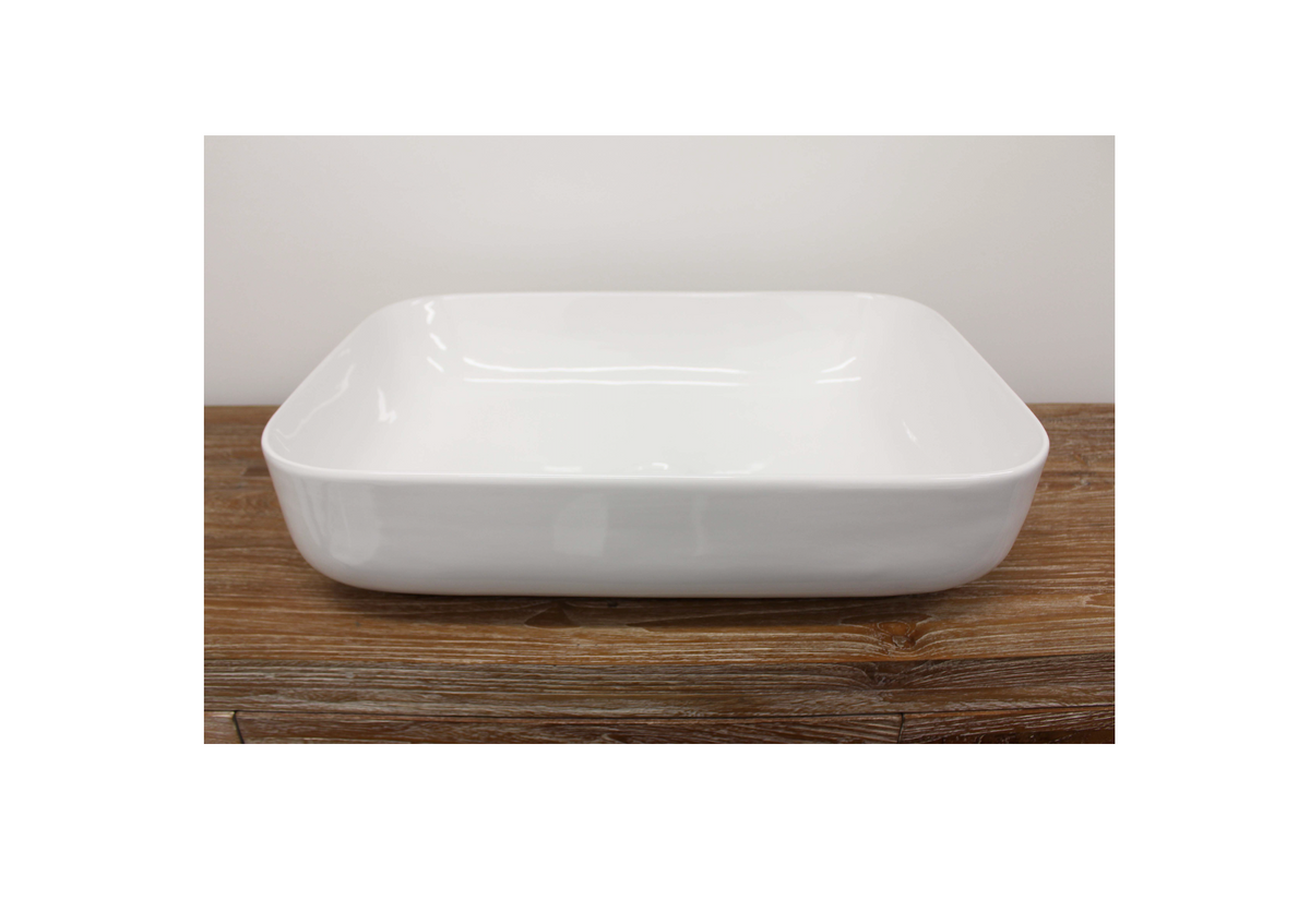 500*390*130 KHEUB Feather Edge Rectangle White Gloss Vanity Basin - Lip Base