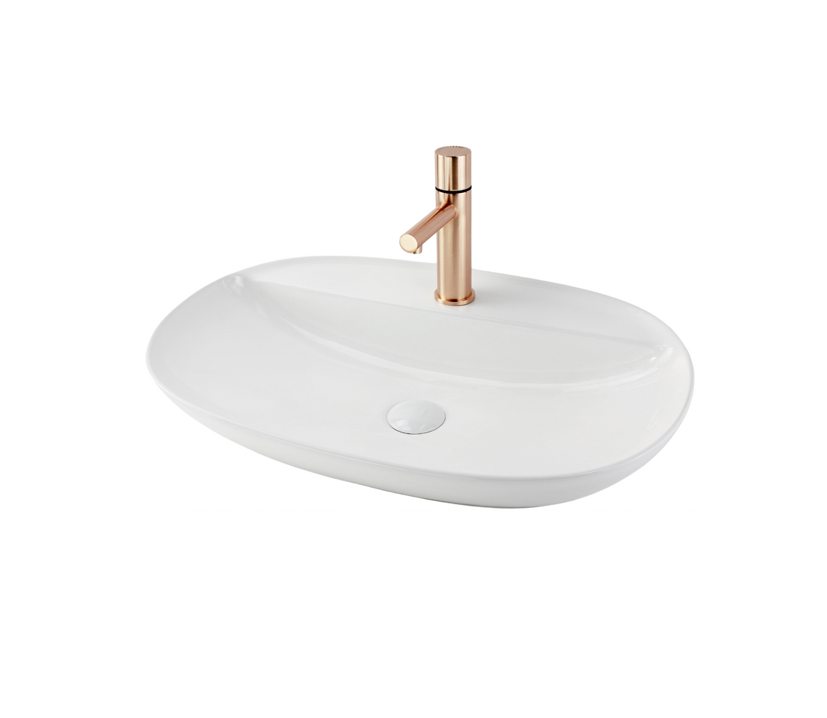 500*405*130 KHEUB OVAL TAPERED GLOSS WHITE COUNTER BASIN WITH TAP HOLE - MEDIUM
