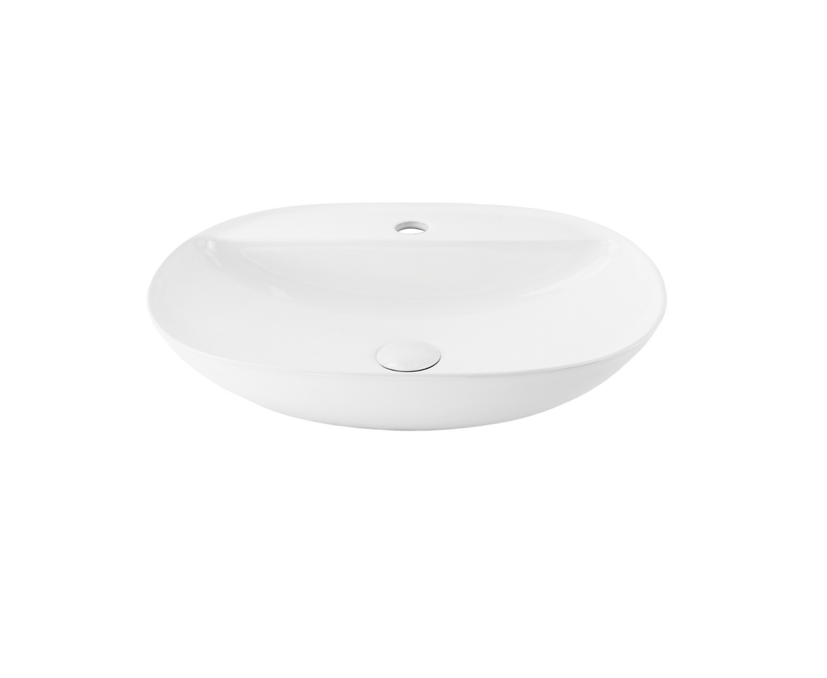 500*405*130 KHEUB OVAL TAPERED GLOSS WHITE COUNTER BASIN WITH TAP HOLE - MEDIUM