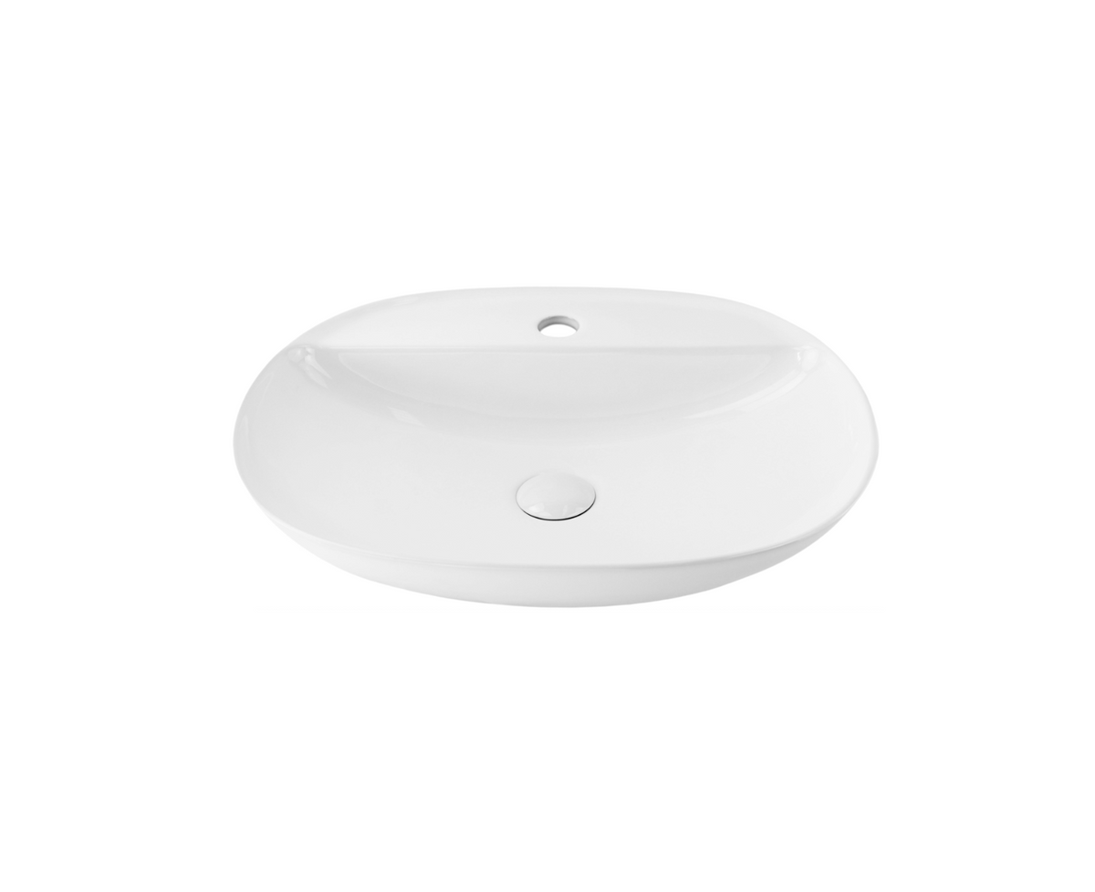 500*405*130 KHEUB OVAL TAPERED GLOSS WHITE COUNTER BASIN WITH TAP HOLE - MEDIUM