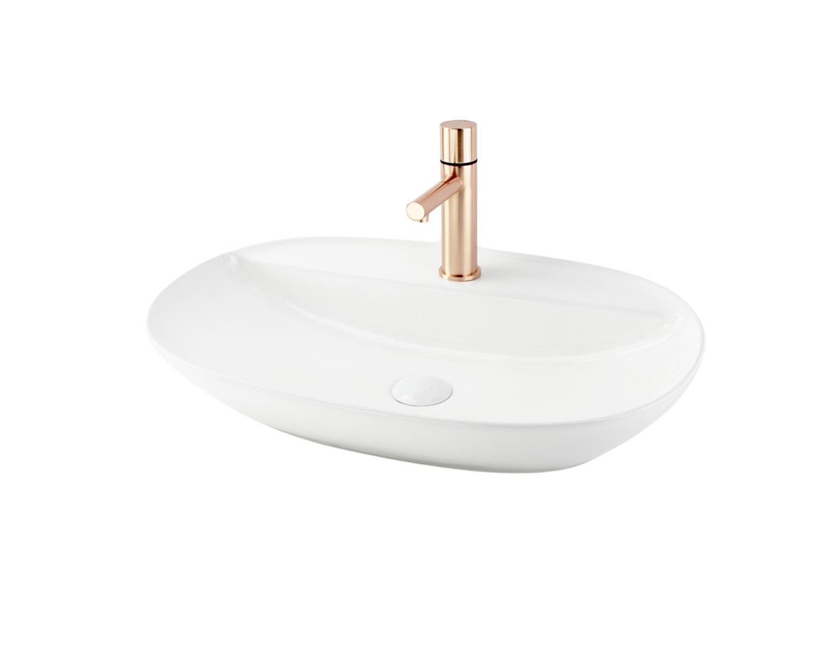 600*405*130 KHEUB OVAL TAPERED GLOSS WHITE COUNTER BASIN WITH TAP HOLE - LARGE