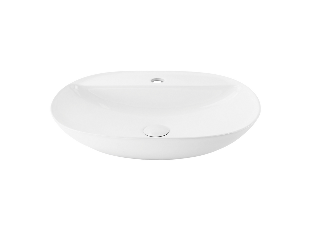 600*405*130 KHEUB OVAL TAPERED GLOSS WHITE COUNTER BASIN WITH TAP HOLE - LARGE