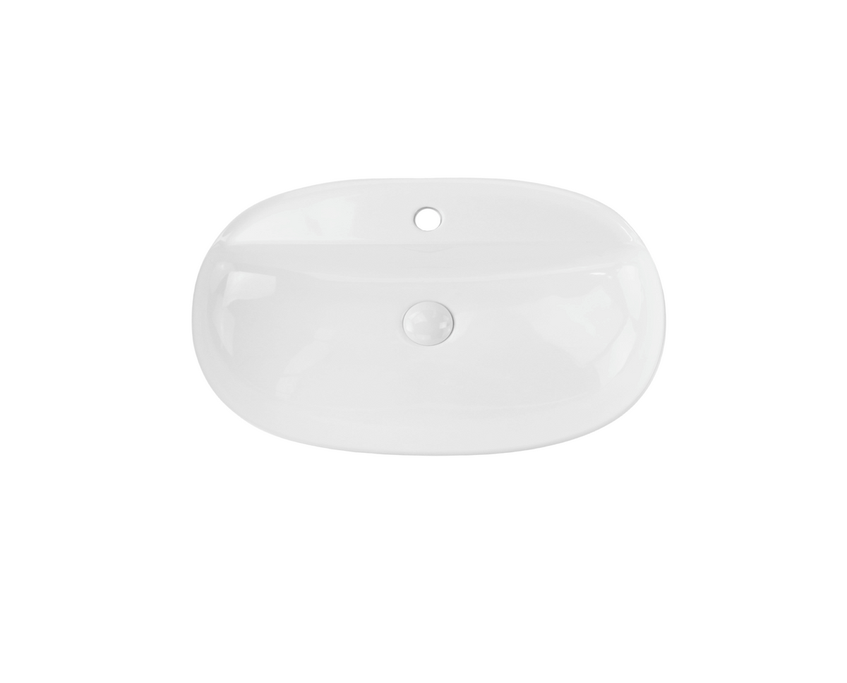600*405*130 KHEUB OVAL TAPERED GLOSS WHITE COUNTER BASIN WITH TAP HOLE - LARGE