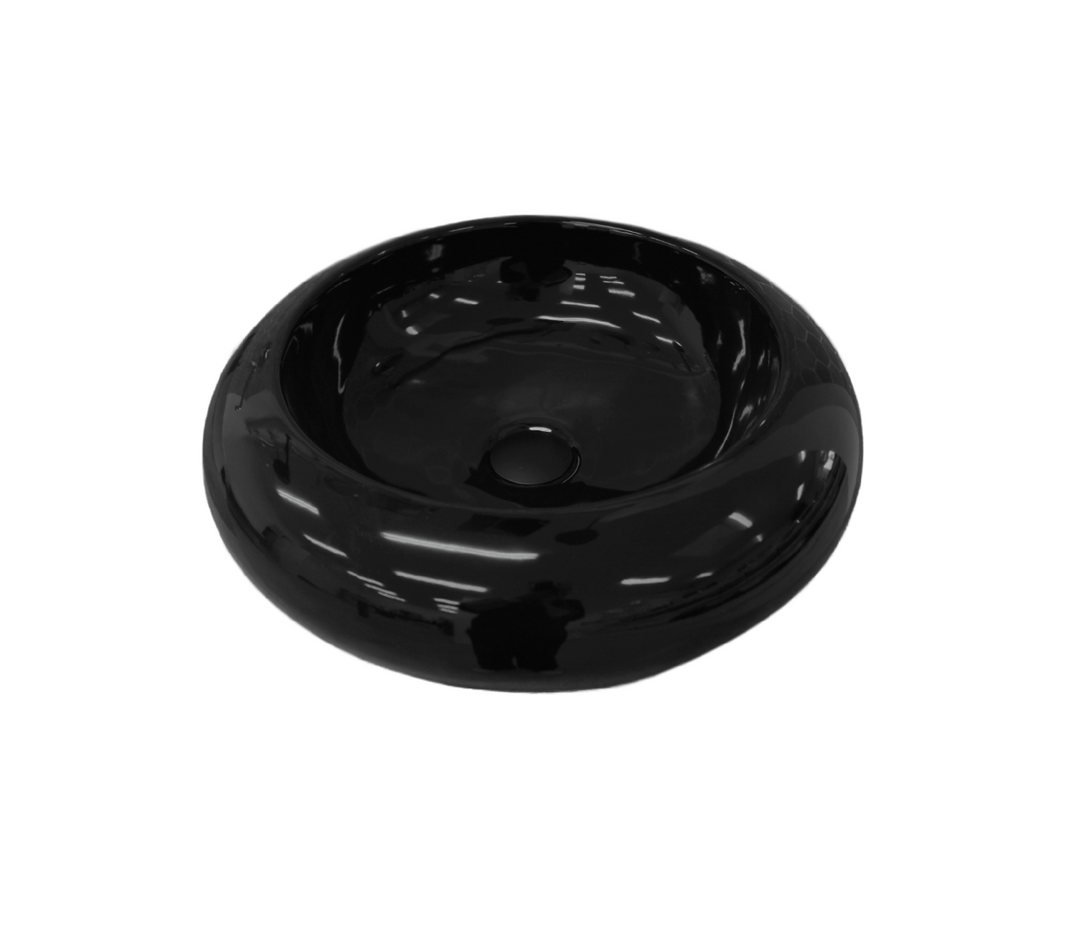 490*490*130 KROHLI MONSOON GLOSS BLACK ROUND CERAMIC COUNTER BASIN