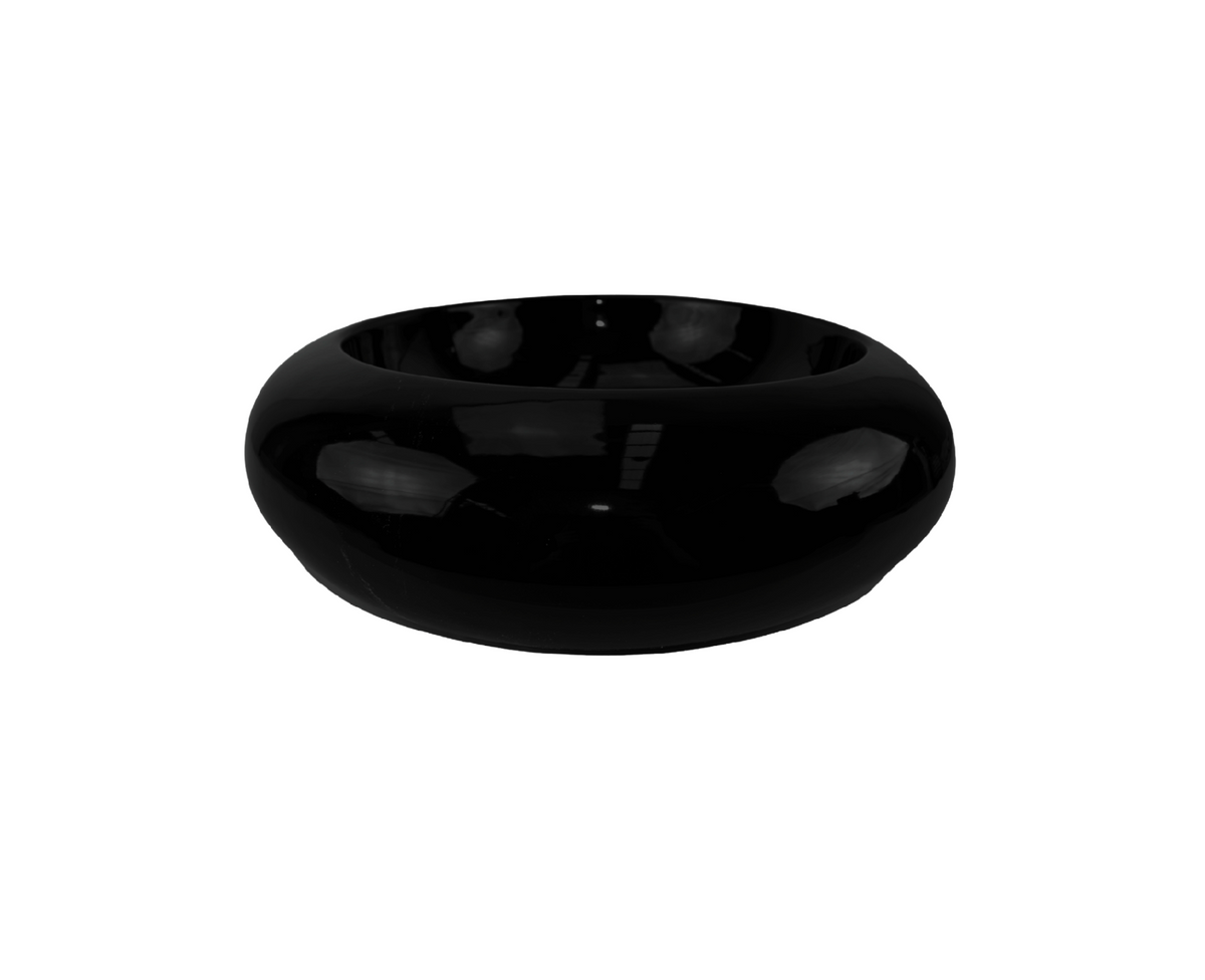 490*490*130 KROHLI MONSOON GLOSS BLACK ROUND CERAMIC COUNTER BASIN