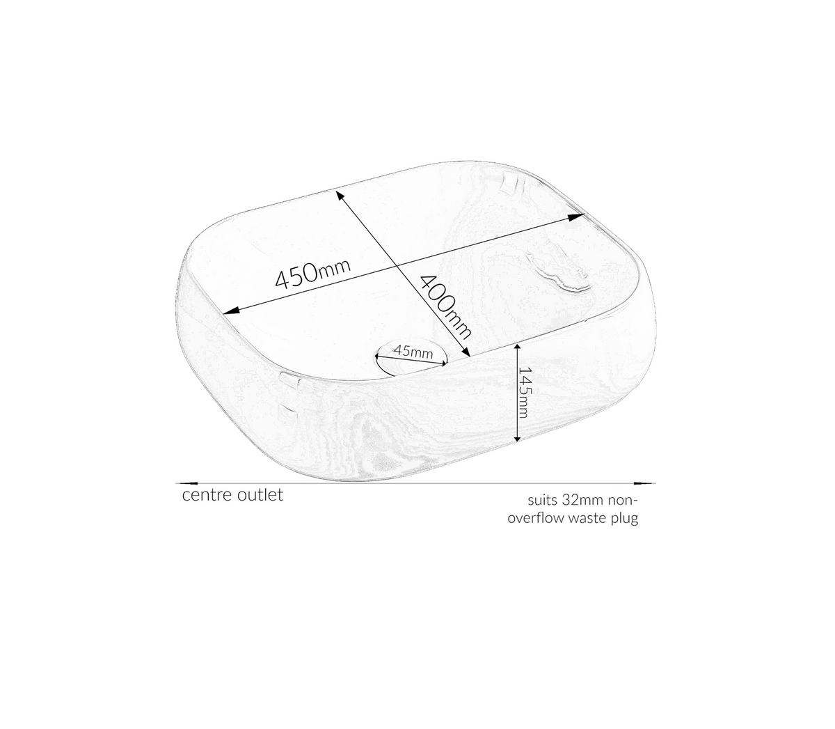 450*400*145 KROHLI CLASSIC SERIES WHTE GLOSS RECTANGLE COUNTER BASIN - SMALL