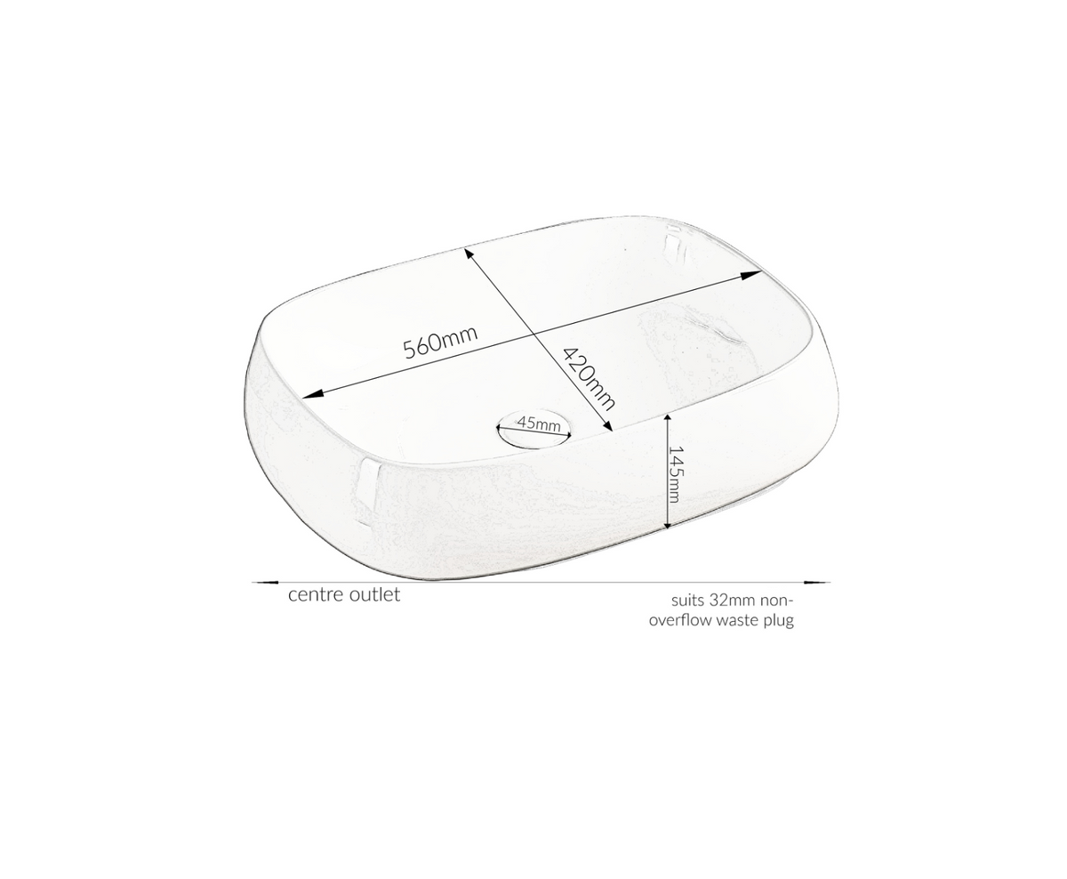 560*420*145 KROHLI CLASSIC SERIES WHITE GLOSS RECTANGLE COUNTER BASIN - MEDIUM