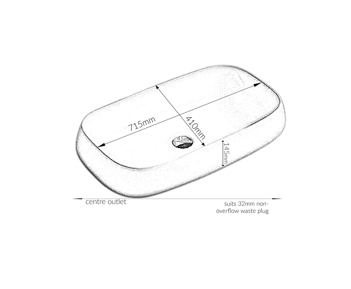 715*410*145 KROHLI CLASSIC SERIES WHITE GLOSS RECTANGLE COUNTER BASIN - LARGE