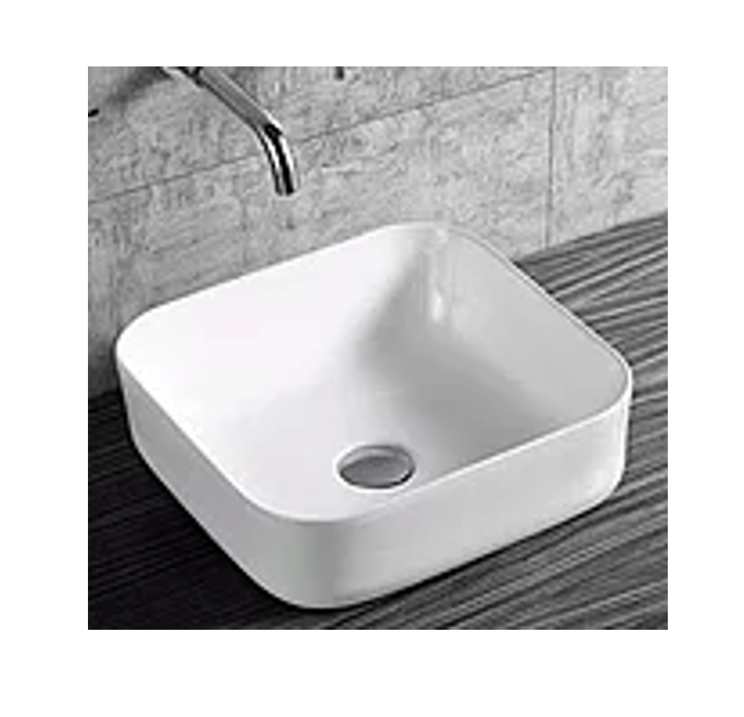 385*385*140 KHEUB Feather Edge Square Curve White Gloss Countertop Vanity Basin
