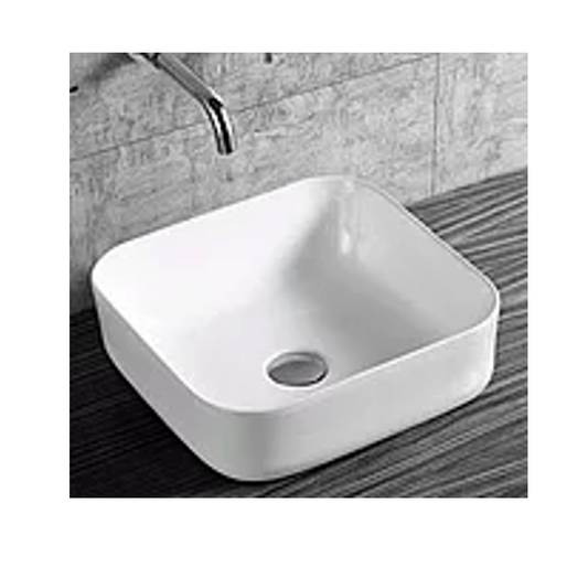 385*385*140 KHEUB Feather Edge Square Curve White Gloss Countertop Vanity Basin