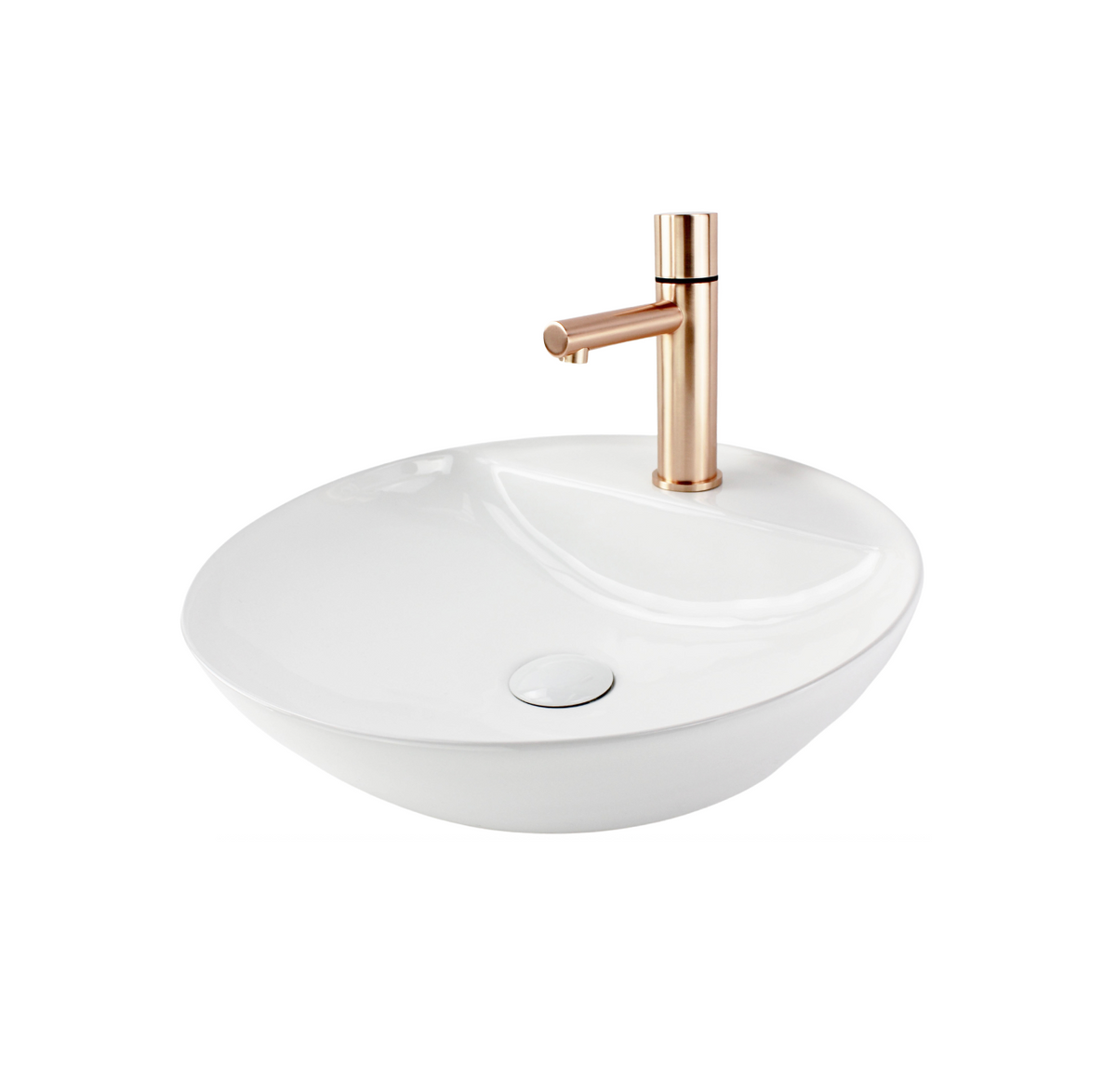 420*425*120 KHEUB ROUND TAPERED GLOSS WHITE COUNTER BASIN WITH TAP HOLE - SMALL
