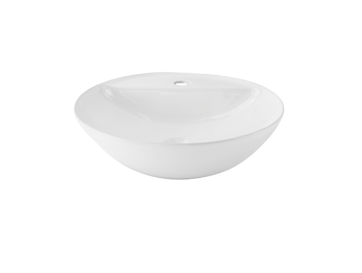 420*425*120 KHEUB ROUND TAPERED GLOSS WHITE COUNTER BASIN WITH TAP HOLE - SMALL