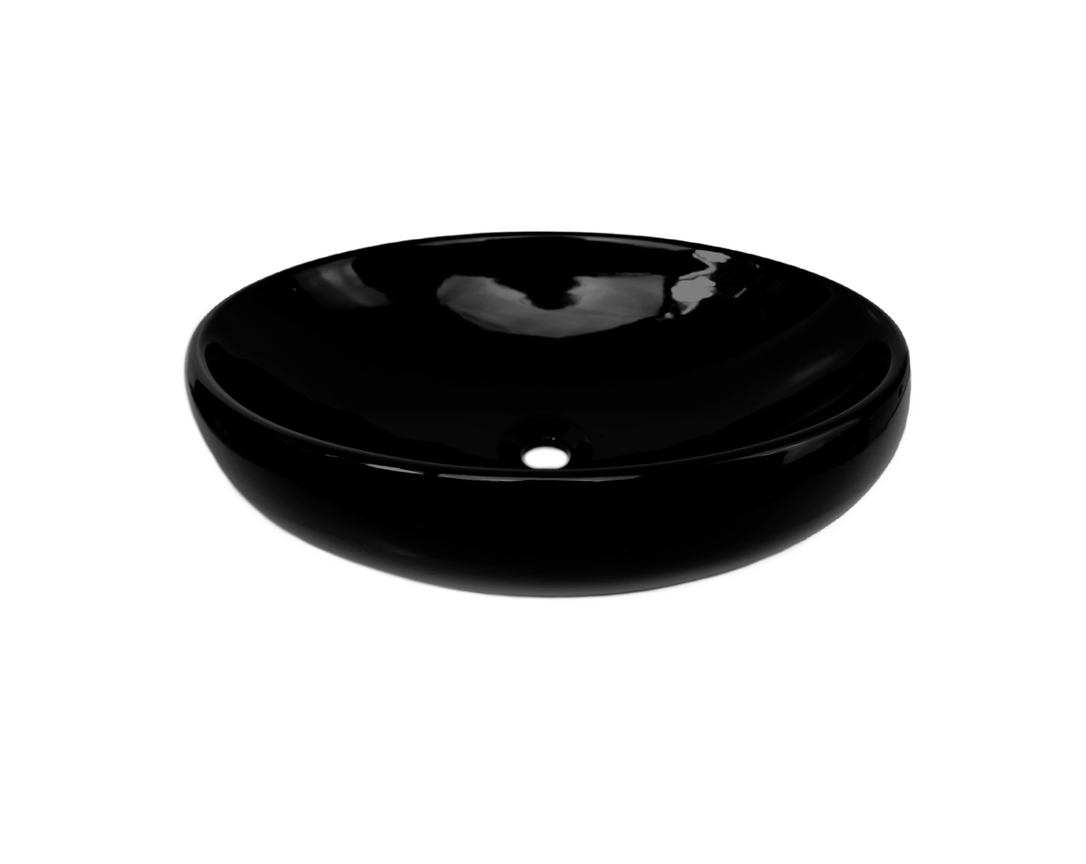 600*405*155 KROHLI BAUBLE OVAL BLACK GLOSS COUNTER CERAMIC BASIN - LARGE