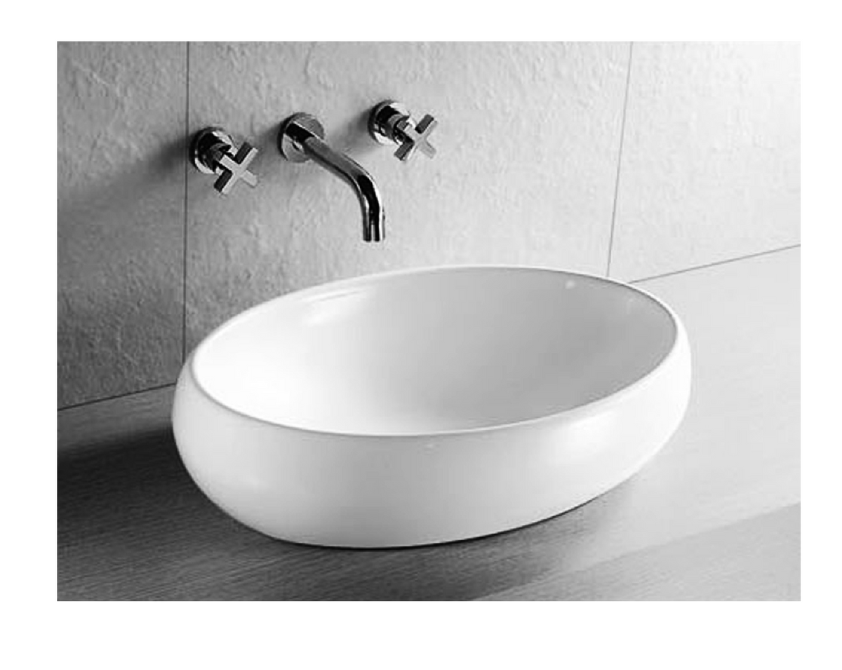 600*405*155 KROHLI BAUBLE OVAL WHITE GLOSS COUNTER CERAMIC BASIN - LARGE