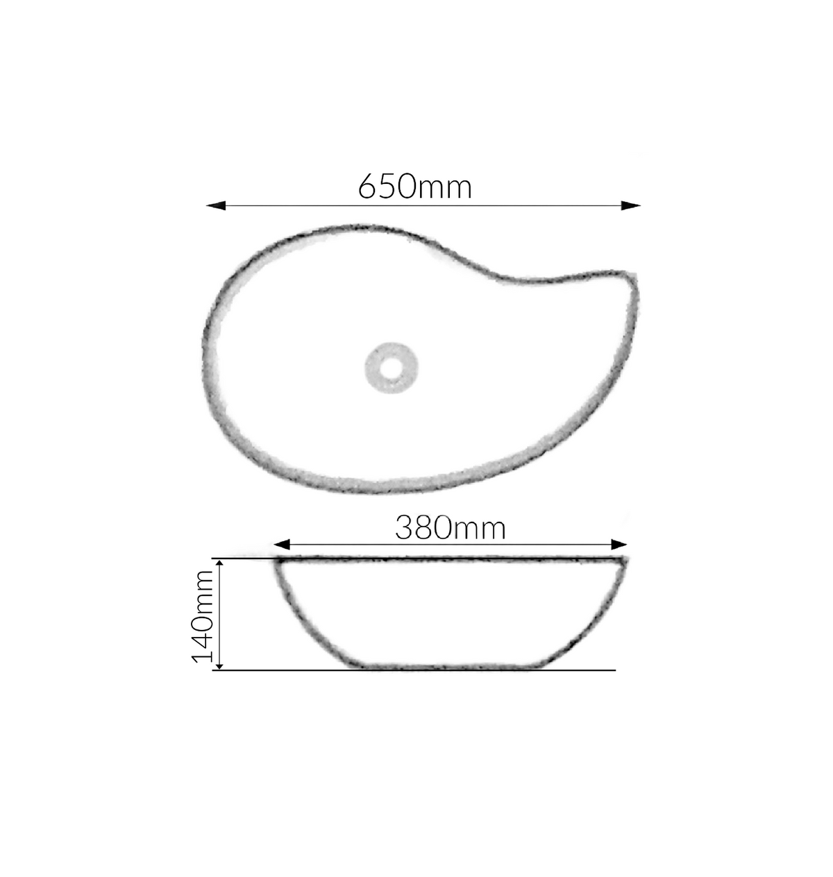 650*380*140 KROHLI TEAR DROP LEAF WHITE GLOSS DESIGNER COUNTER BASIN
