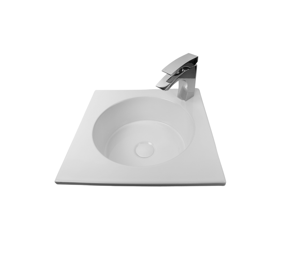 425*425*145 KROHLI Square Round Insert White Gloss Counter Basin - Tap Provision